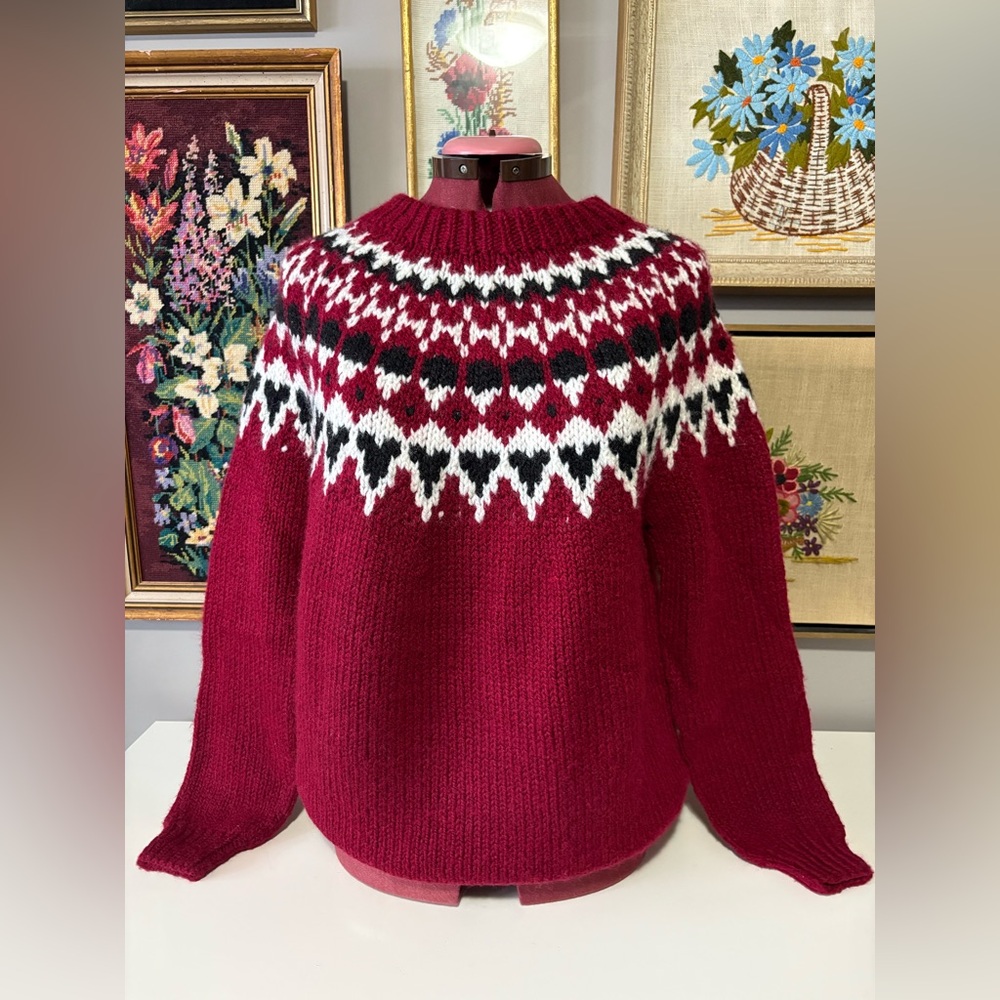 Homemade Nordic Knit Sweater. Wine colour.